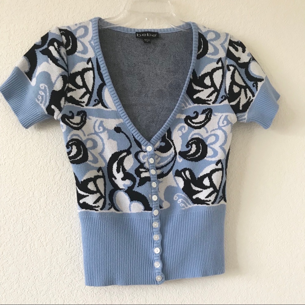 Bebe short sleeve patterned cardigan